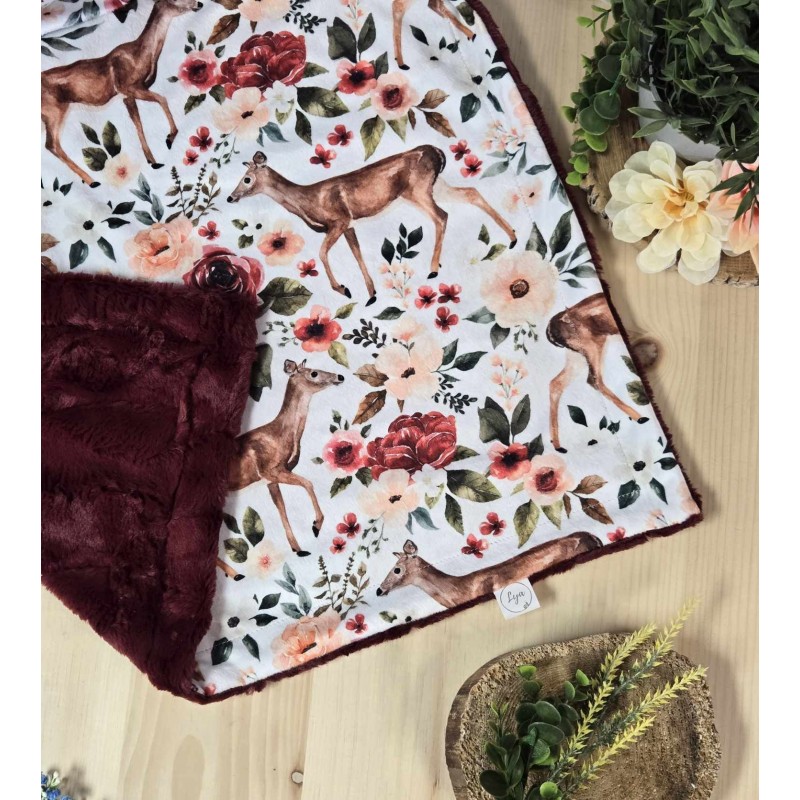 Floral doe - Made to order - Blanket - Plain fur to be chosen upon reception of the printed fabric